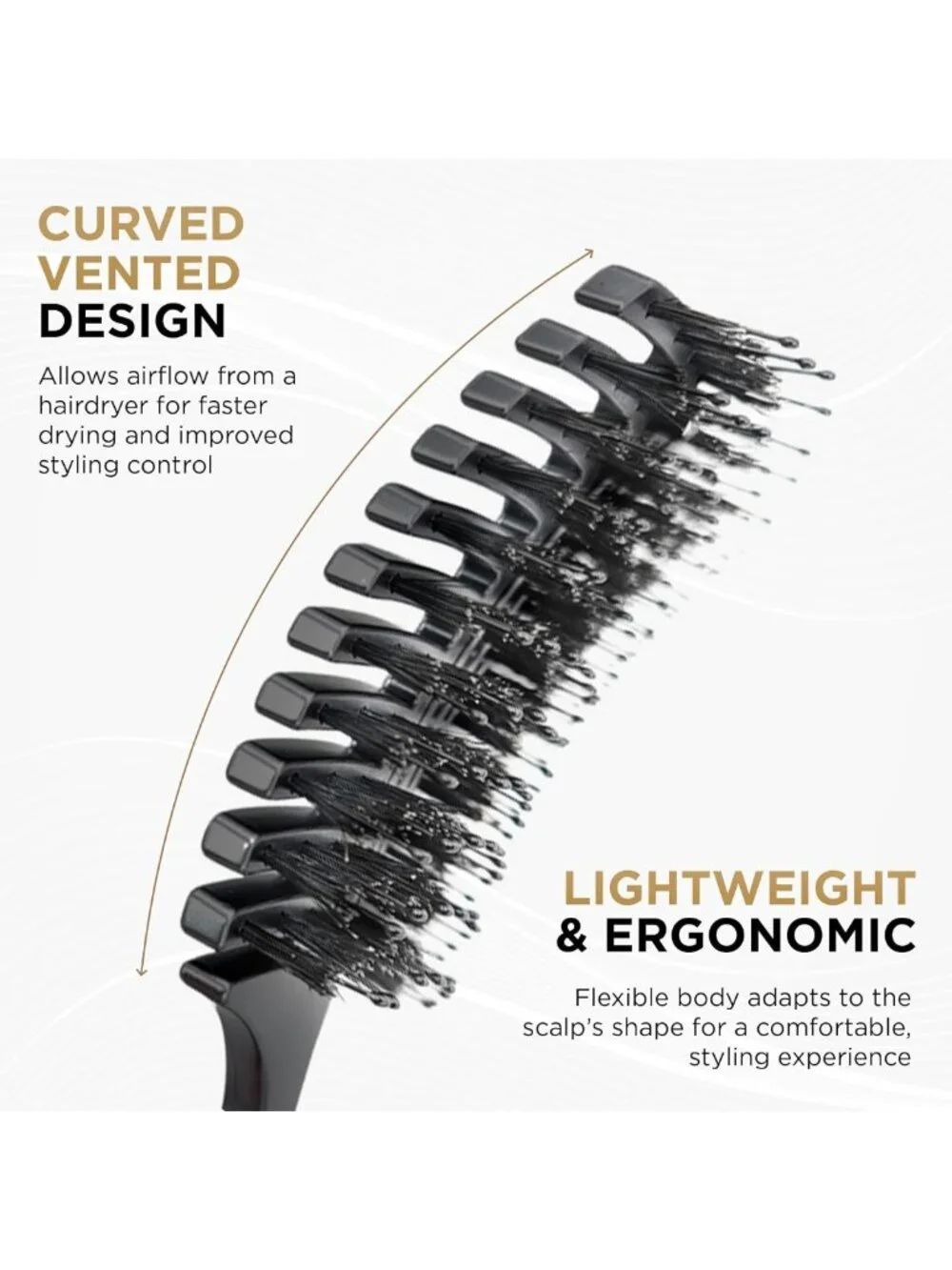 Curved Detangling Brush - Vented Boar & Nylon Bristles for Smooth Styling